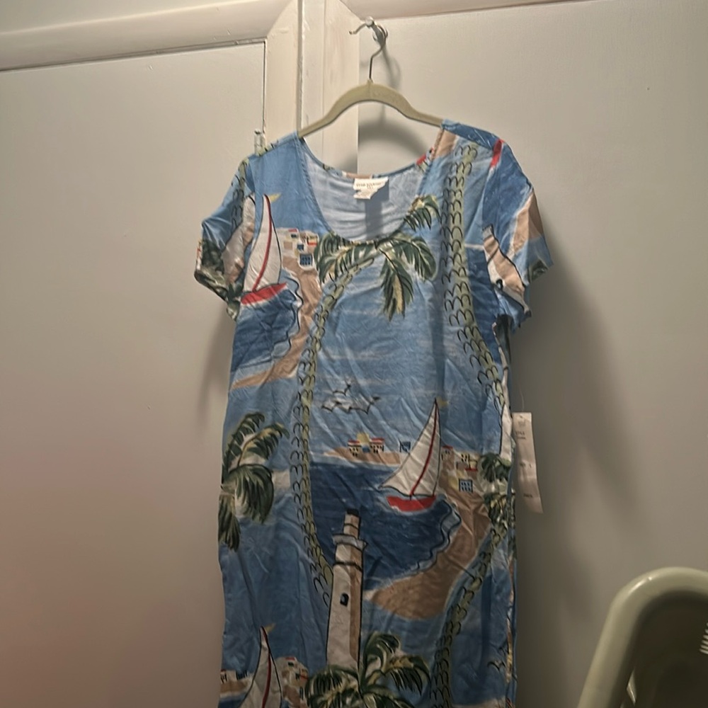 Club Mystique USA Size L Lighthouse and Sailing Design Maxi Dress